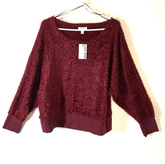 Nine West Plum Maddie plush Fringed Sweater NWT - Picture 2 of 11